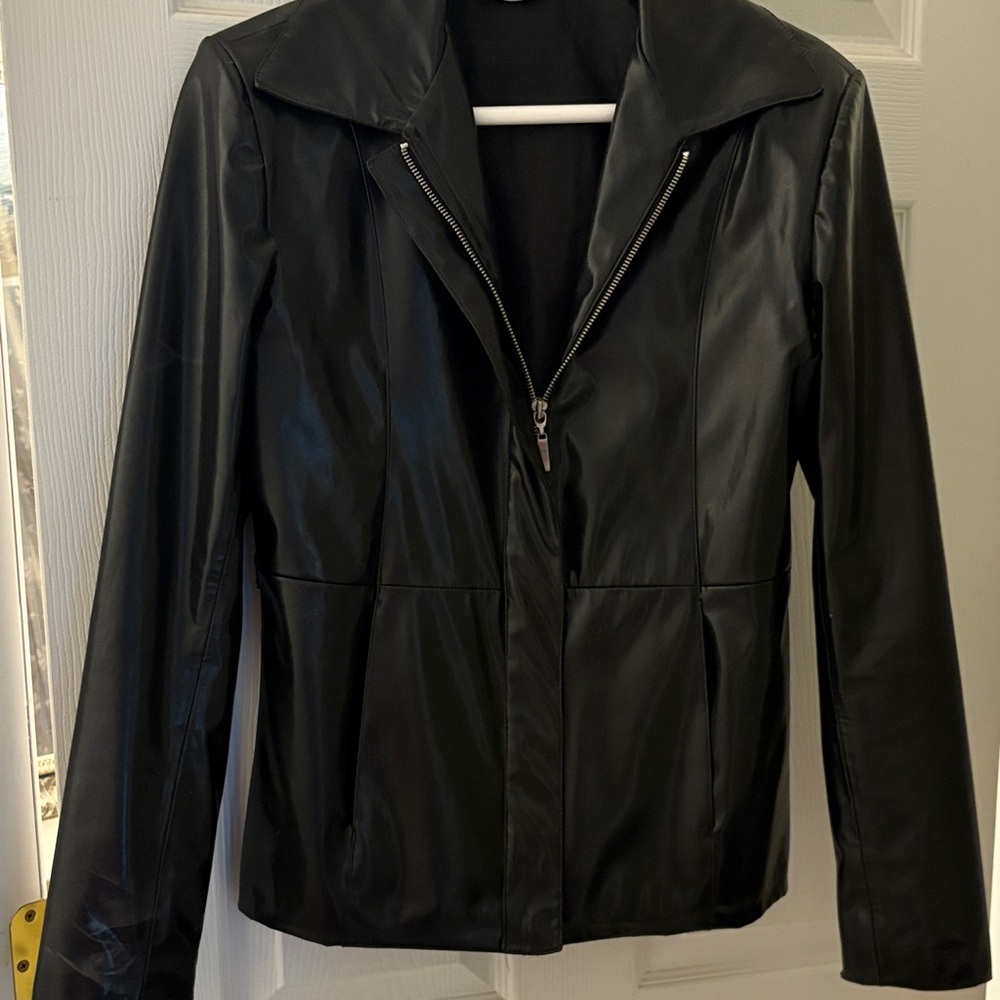 Charlotte Russe Shiny Black Leather Jacket Size Small